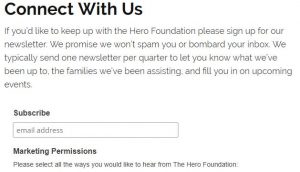 hero foundation newsletter signup